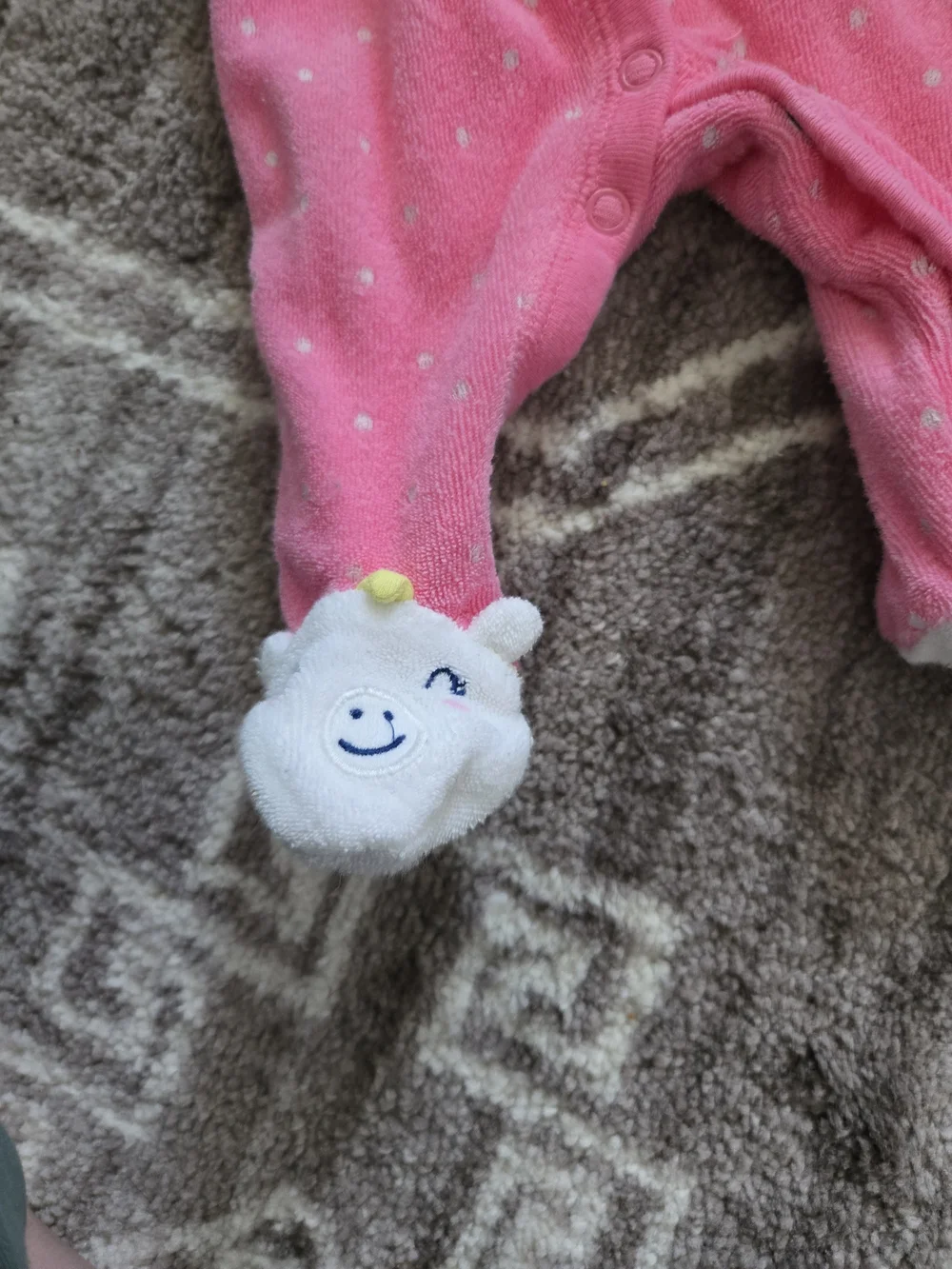 Carter's Pink Polka-Dot Fleece Footed One-Piece with Unicorn Feet